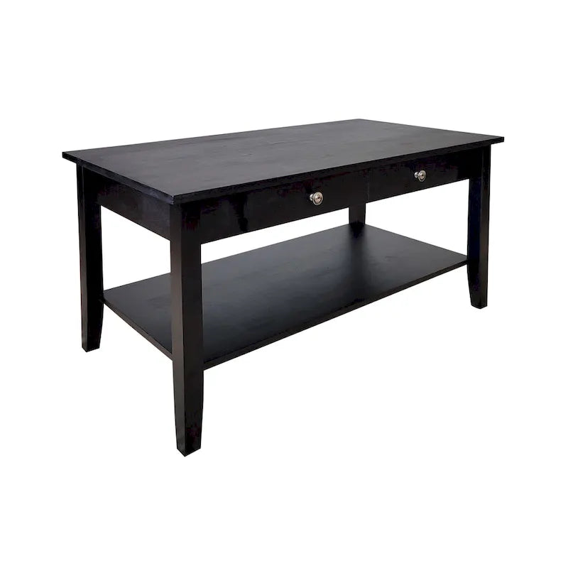 Solid Acacia Coffee Table with Drawer & Bottom Shelf