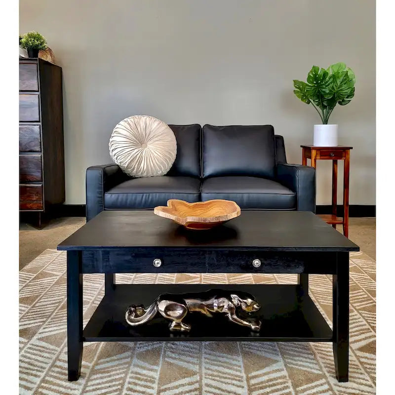 Solid Acacia Coffee Table with Drawer & Bottom Shelf