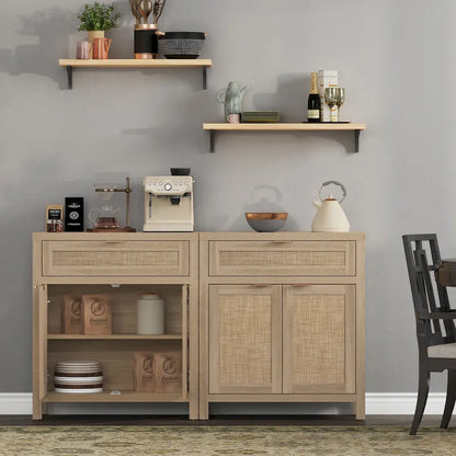 SICOTAS Farmhouse Rattan Sideboard Storage Cabinet with Drawer - N/A