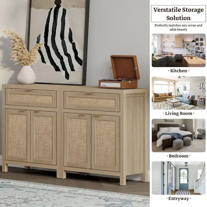 SICOTAS Farmhouse Rattan Sideboard Storage Cabinet with Drawer - N/A