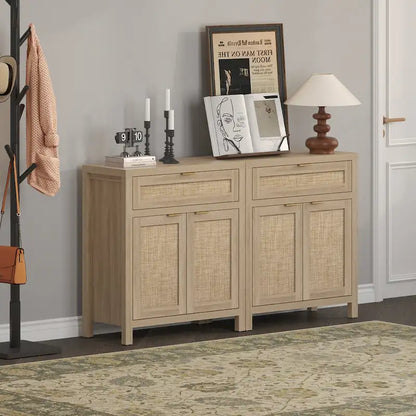 SICOTAS Farmhouse Rattan Sideboard Storage Cabinet with Drawer - N/A