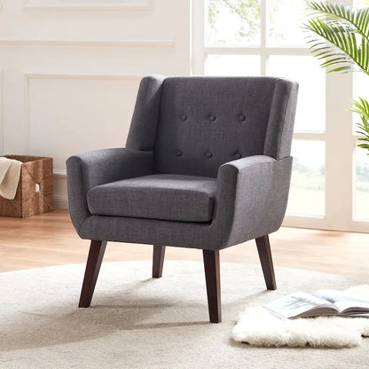 HUIMO Modern Linen Upholstered Armchair Tufted Accent Chair