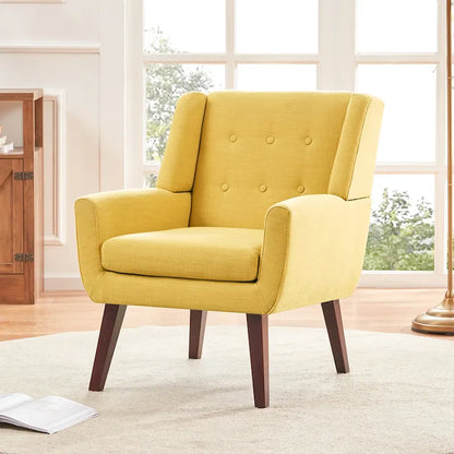 HUIMO Modern Linen Upholstered Armchair Tufted Accent Chair
