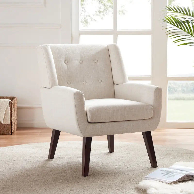 HUIMO Modern Linen Upholstered Armchair Tufted Accent Chair