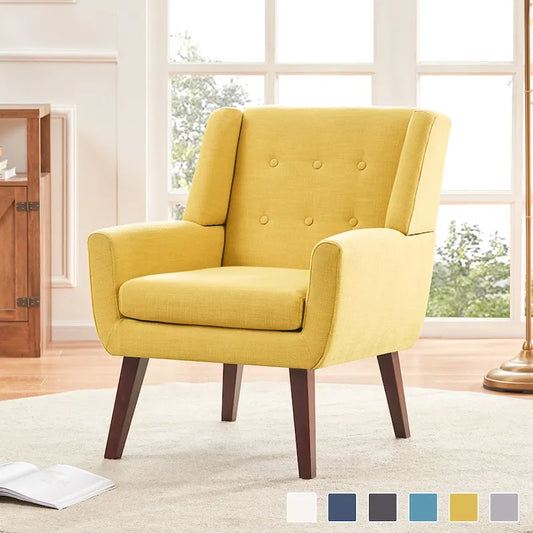 HUIMO Modern Linen Upholstered Armchair Tufted Accent Chair
