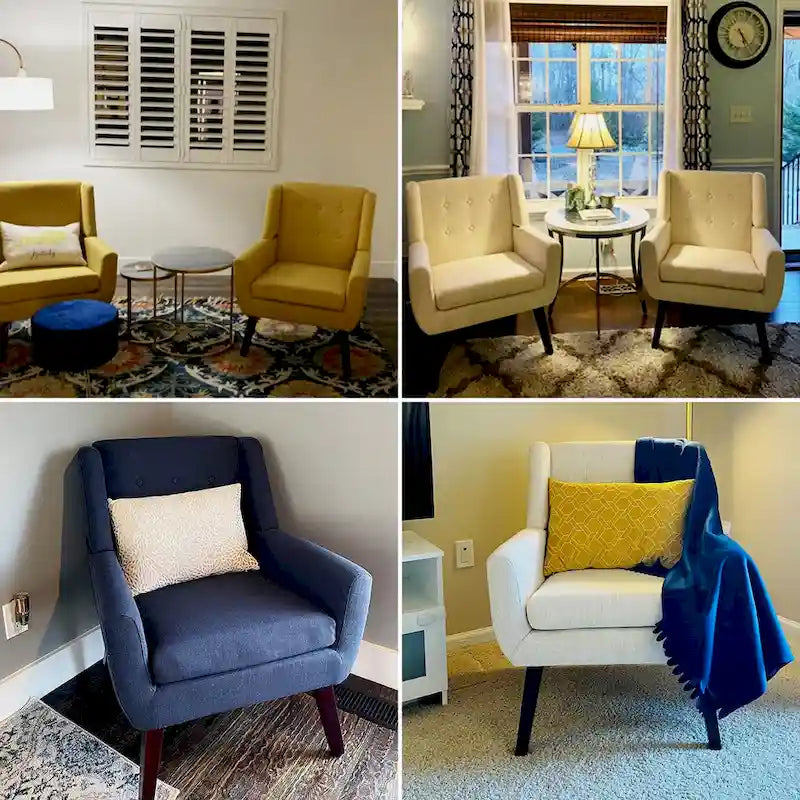 HUIMO Modern Linen Upholstered Armchair Tufted Accent Chair