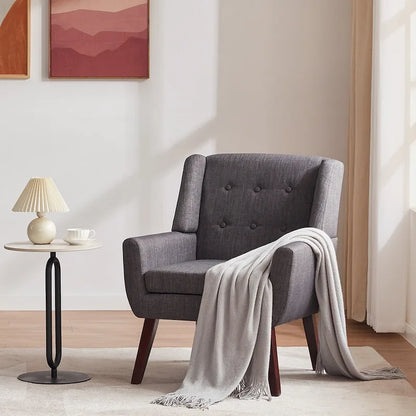 HUIMO Modern Linen Upholstered Armchair Tufted Accent Chair