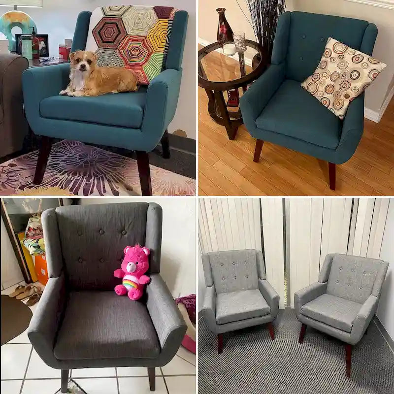 HUIMO Modern Linen Upholstered Armchair Tufted Accent Chair