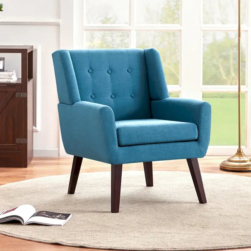 HUIMO Modern Linen Upholstered Armchair Tufted Accent Chair