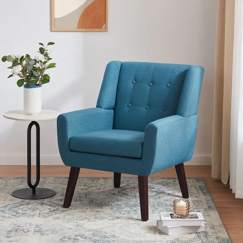 HUIMO Modern Linen Upholstered Armchair Tufted Accent Chair
