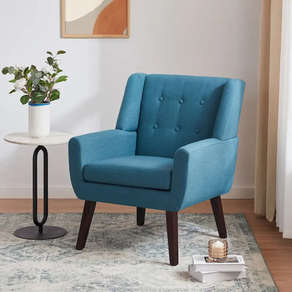 HUIMO Modern Linen Upholstered Armchair Tufted Accent Chair