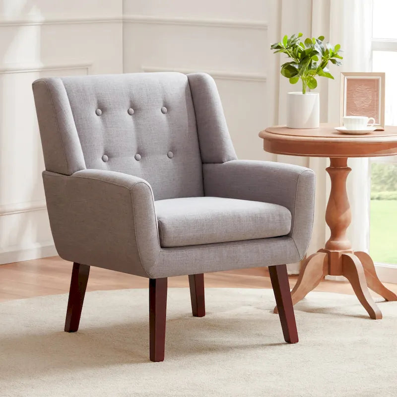 HUIMO Modern Linen Upholstered Armchair Tufted Accent Chair