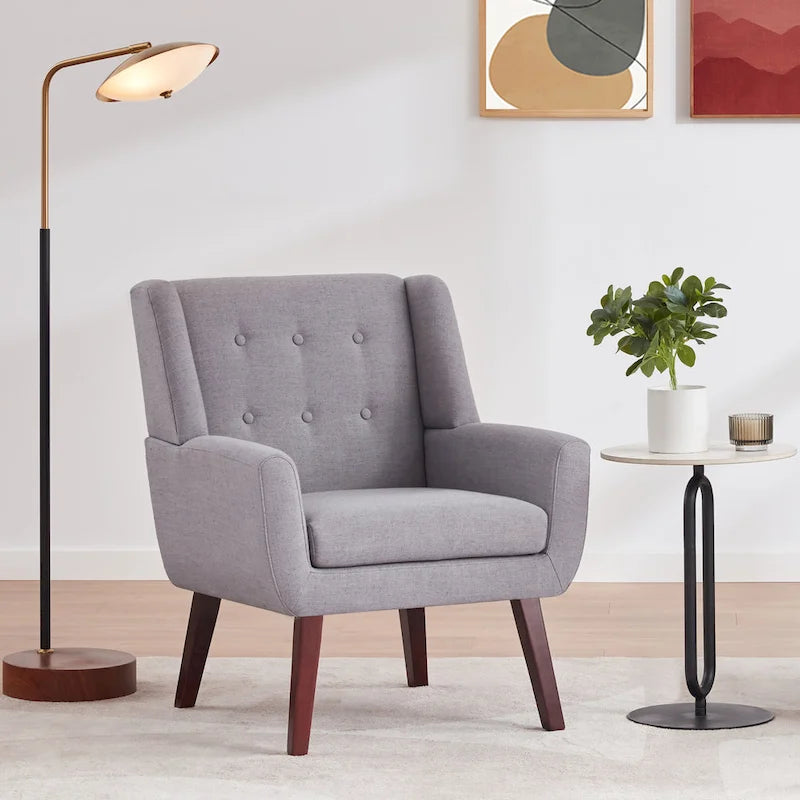 HUIMO Modern Linen Upholstered Armchair Tufted Accent Chair