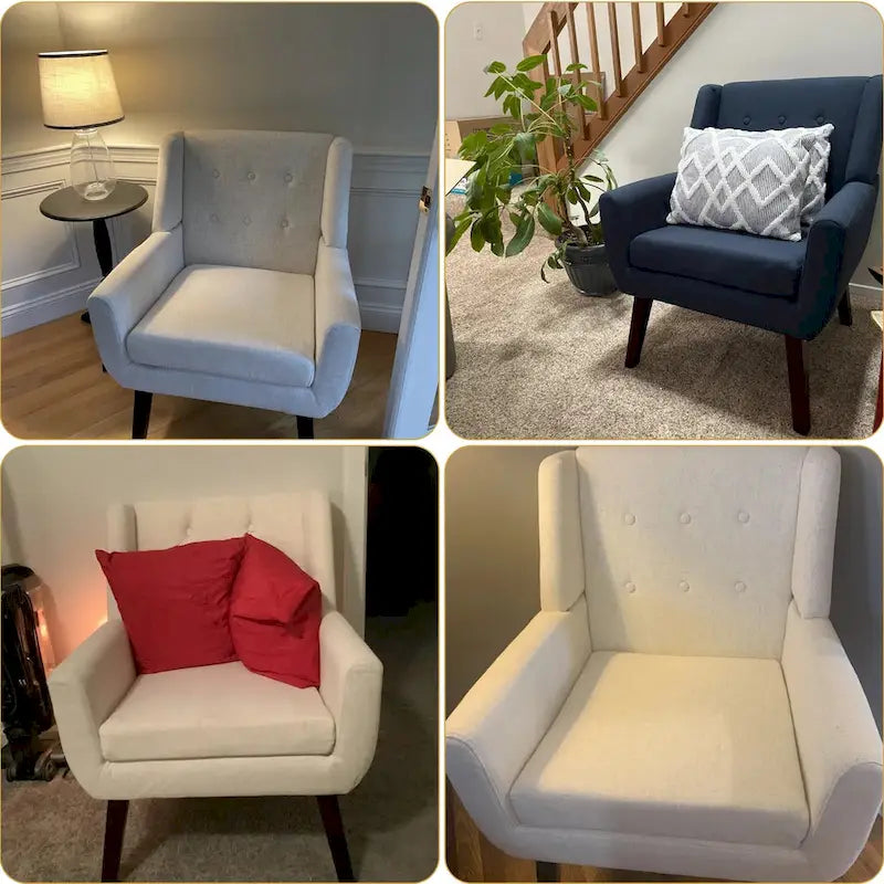 HUIMO Modern Linen Upholstered Armchair Tufted Accent Chair