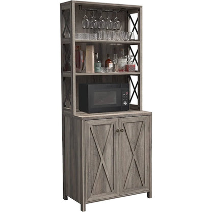 Bar Cabinet for Liquor and Glasses Dining Kitchen Cabinet with Wine Rack