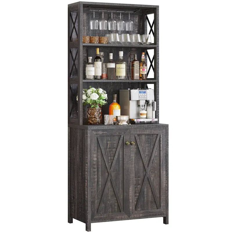 Bar Cabinet for Liquor and Glasses Dining Kitchen Cabinet with Wine Rack