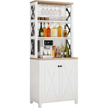 Bar Cabinet for Liquor and Glasses Dining Kitchen Cabinet with Wine Rack
