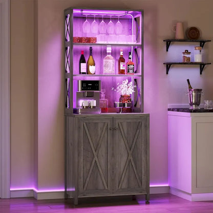 Bar Cabinet for Liquor and Glasses Dining Kitchen Cabinet with Wine Rack