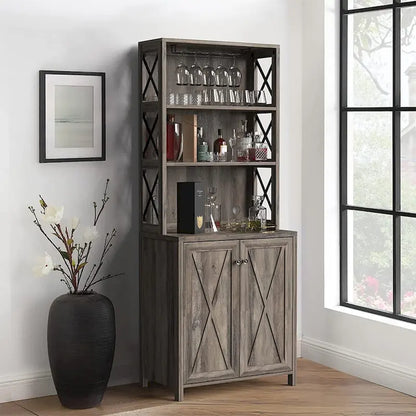 Bar Cabinet for Liquor and Glasses Dining Kitchen Cabinet with Wine Rack
