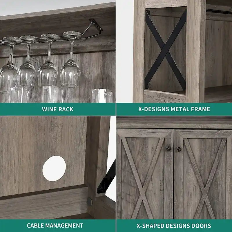 Bar Cabinet for Liquor and Glasses Dining Kitchen Cabinet with Wine Rack