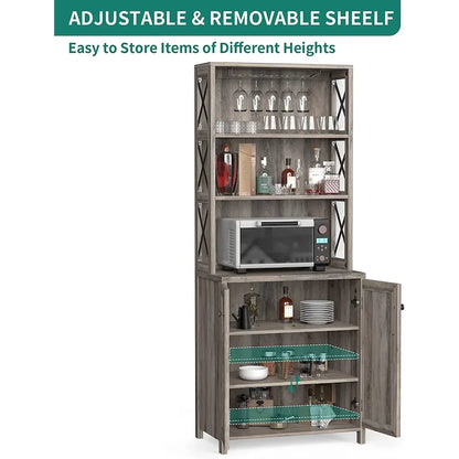 Bar Cabinet for Liquor and Glasses Dining Kitchen Cabinet with Wine Rack