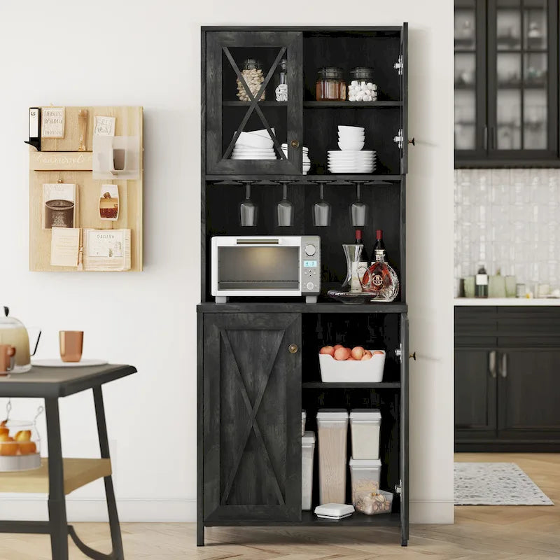 Bar Cabinet for Liquor and Glasses Dining Kitchen Cabinet with Wine Rack