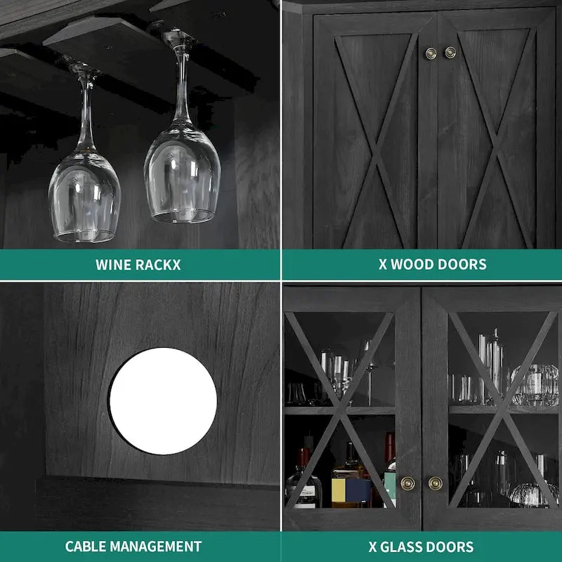 Bar Cabinet for Liquor and Glasses Dining Kitchen Cabinet with Wine Rack