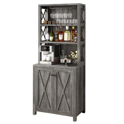 Bar Cabinet for Liquor and Glasses Dining Kitchen Cabinet with Wine Rack