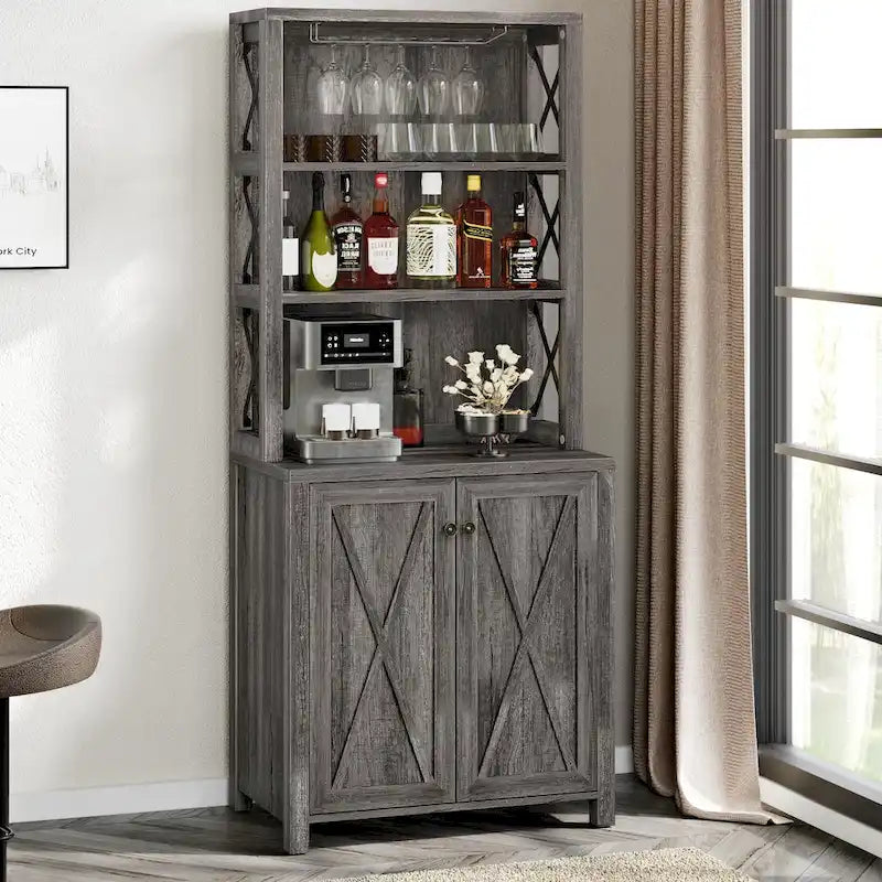 Bar Cabinet for Liquor and Glasses Dining Kitchen Cabinet with Wine Rack