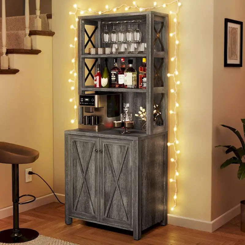 Bar Cabinet for Liquor and Glasses Dining Kitchen Cabinet with Wine Rack