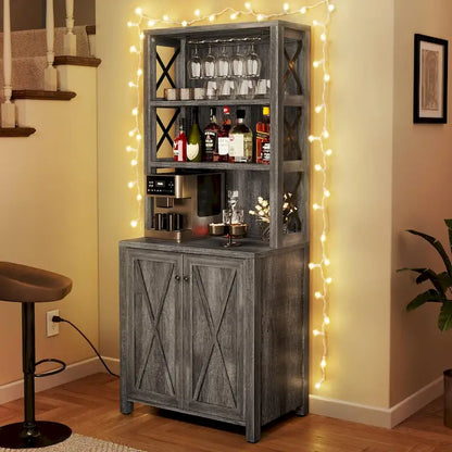 Bar Cabinet for Liquor and Glasses Dining Kitchen Cabinet with Wine Rack