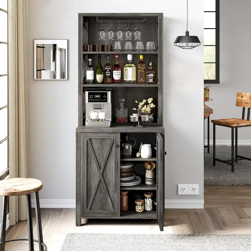 Bar Cabinet for Liquor and Glasses Dining Kitchen Cabinet with Wine Rack