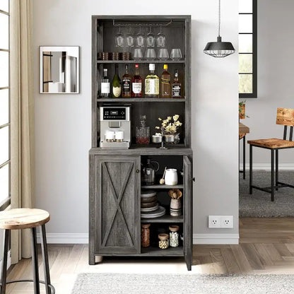 Bar Cabinet for Liquor and Glasses Dining Kitchen Cabinet with Wine Rack