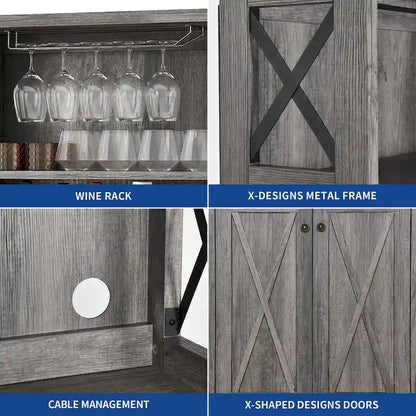 Bar Cabinet for Liquor and Glasses Dining Kitchen Cabinet with Wine Rack