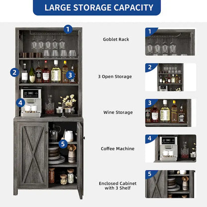 Bar Cabinet for Liquor and Glasses Dining Kitchen Cabinet with Wine Rack