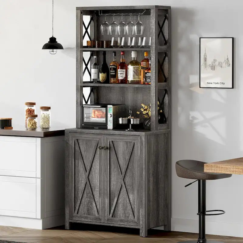 Bar Cabinet for Liquor and Glasses Dining Kitchen Cabinet with Wine Rack