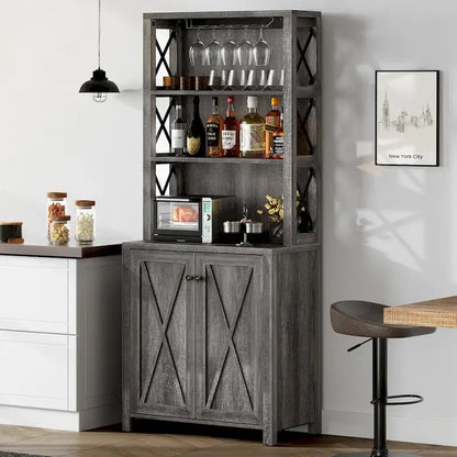 Bar Cabinet for Liquor and Glasses Dining Kitchen Cabinet with Wine Rack