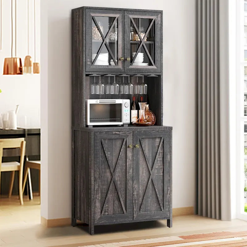 Bar Cabinet for Liquor and Glasses Dining Kitchen Cabinet with Wine Rack