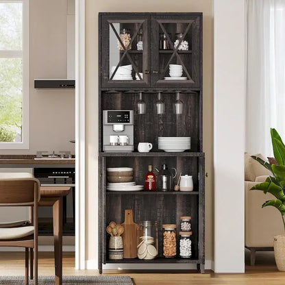 Bar Cabinet for Liquor and Glasses Dining Kitchen Cabinet with Wine Rack
