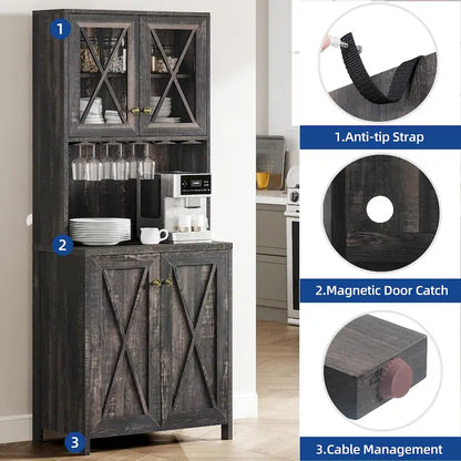 Bar Cabinet for Liquor and Glasses Dining Kitchen Cabinet with Wine Rack