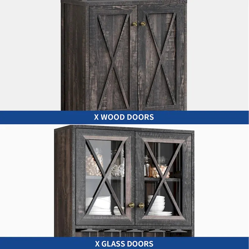 Bar Cabinet for Liquor and Glasses Dining Kitchen Cabinet with Wine Rack