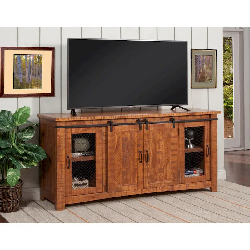 Rustic Farmhouse 65-Inch Wide Solid Wood TV Stand