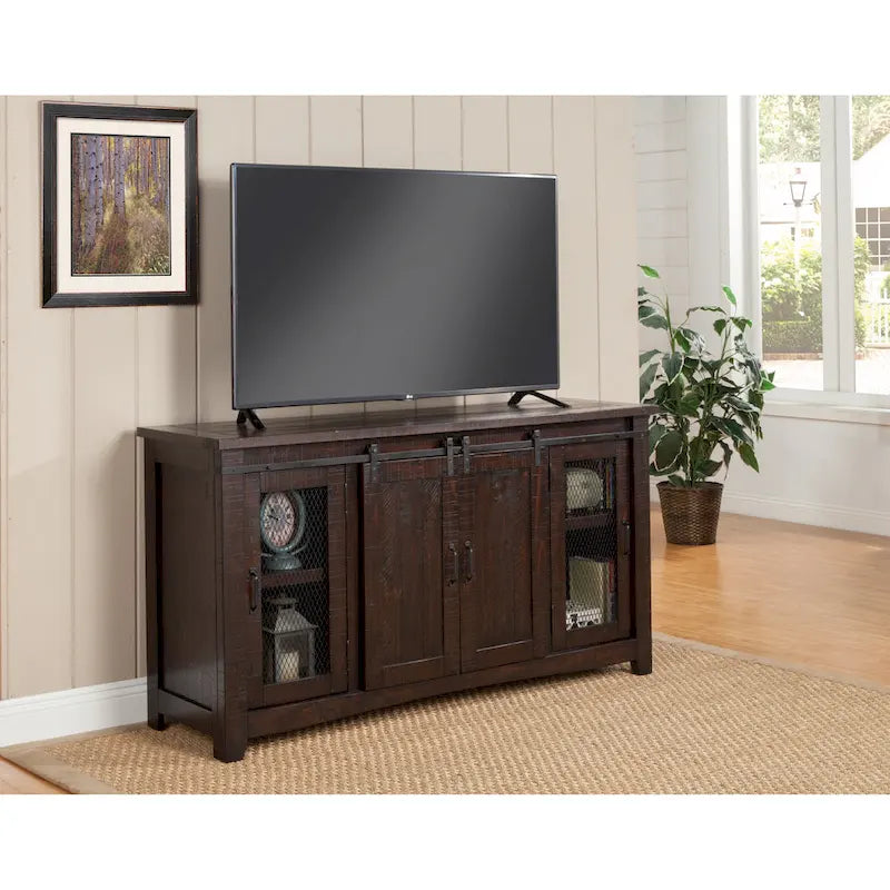 Rustic Farmhouse 65-Inch Wide Solid Wood TV Stand