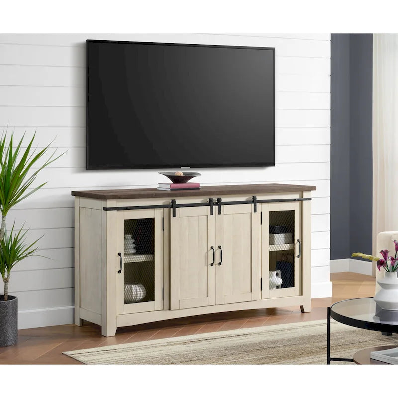 Rustic Farmhouse 65-Inch Wide Solid Wood TV Stand