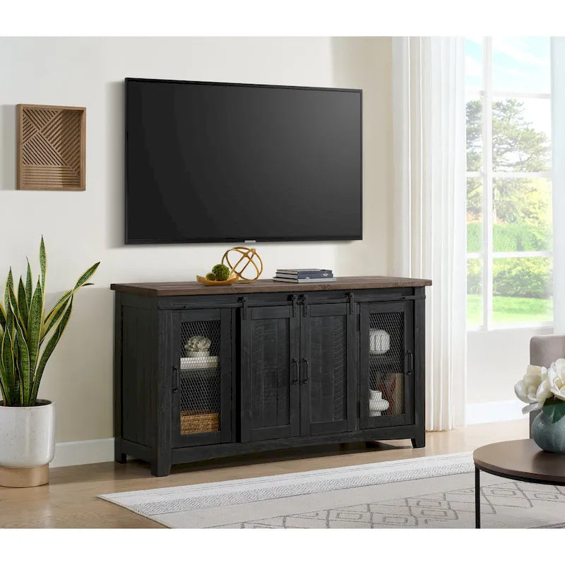 Rustic Farmhouse 65-Inch Wide Solid Wood TV Stand