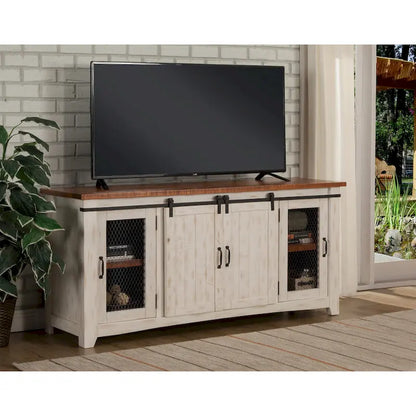 Rustic Farmhouse 65-Inch Wide Solid Wood TV Stand