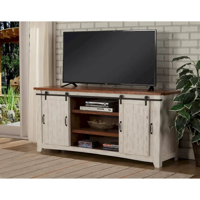 Rustic Farmhouse 65-Inch Wide Solid Wood TV Stand