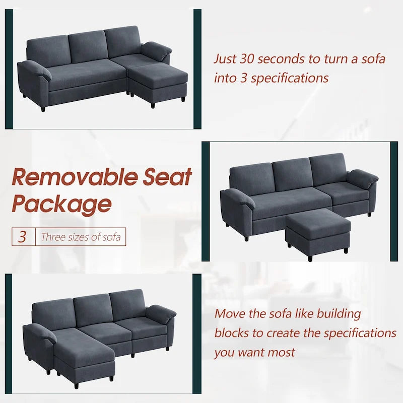 Futzca 79 Convertible Sectional Sofa Couch, 3 Seat L Shaped