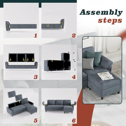 Futzca 79 Convertible Sectional Sofa Couch, 3 Seat L Shaped