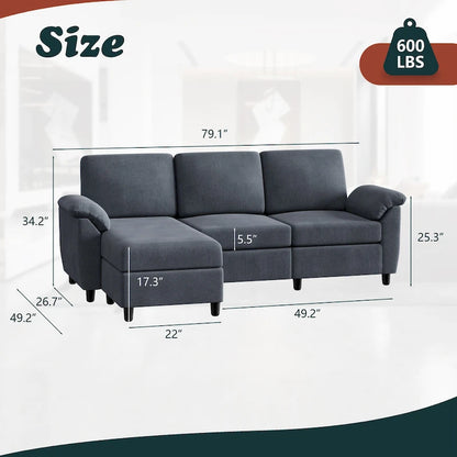 Futzca 79 Convertible Sectional Sofa Couch, 3 Seat L Shaped